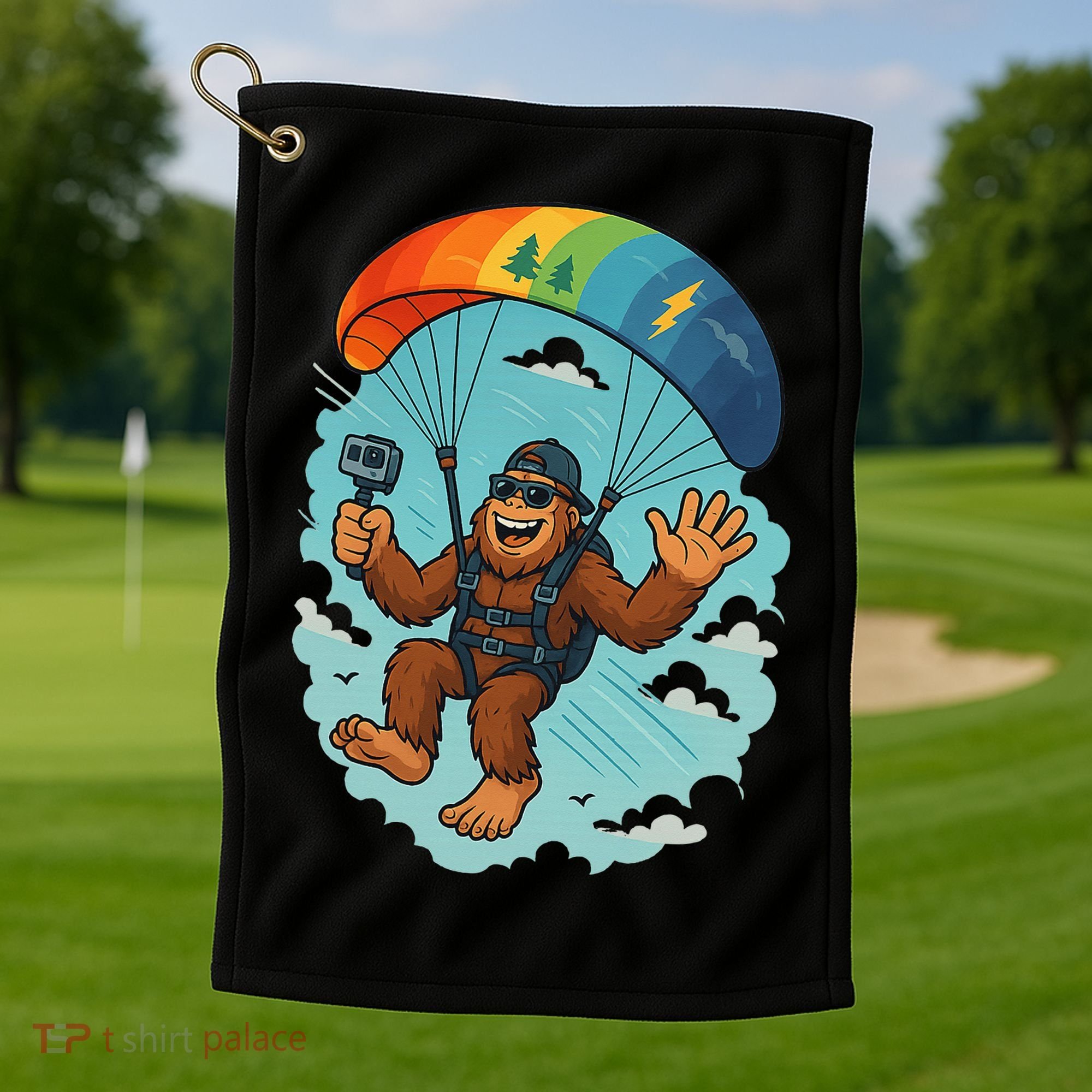 Bigfoot Skydiving Sasquatch Parachute Skydiver Paragliding Golf Towel