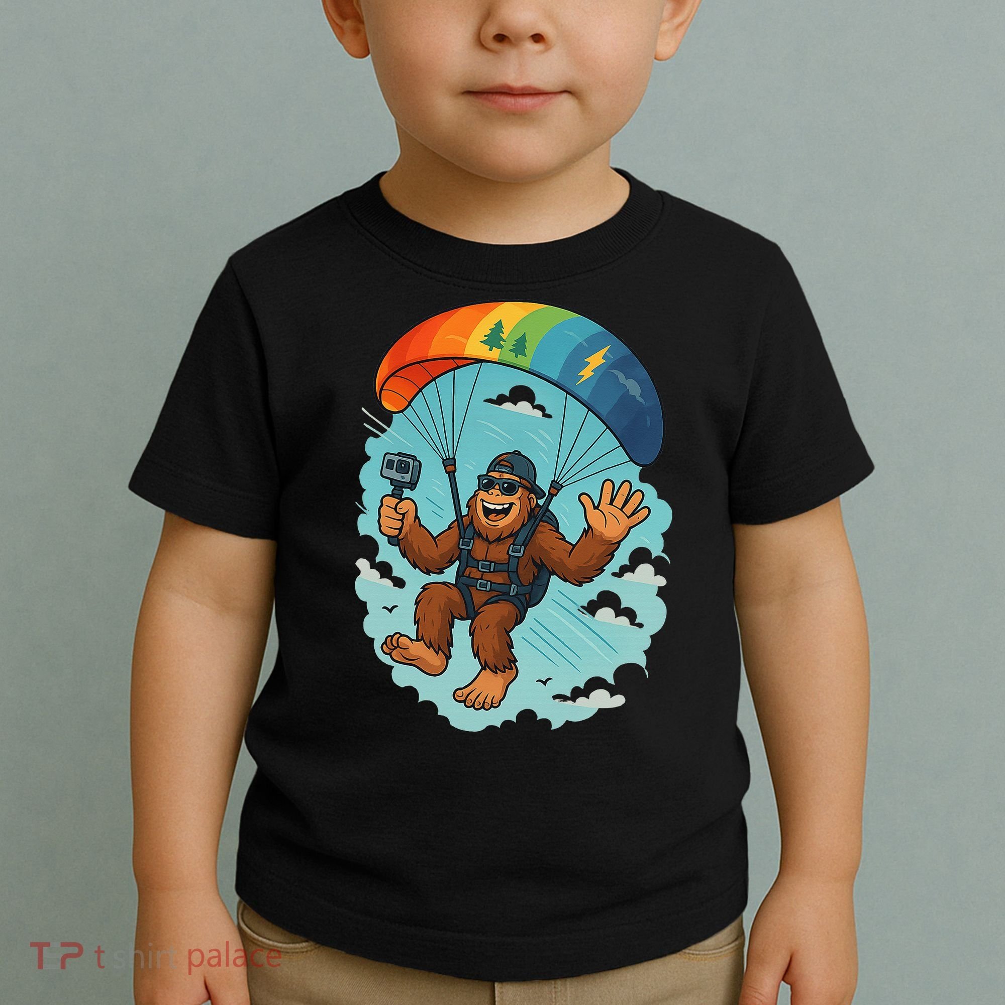 Bigfoot Skydiving Sasquatch Parachute Skydiver Paragliding Toddler T-Shirt