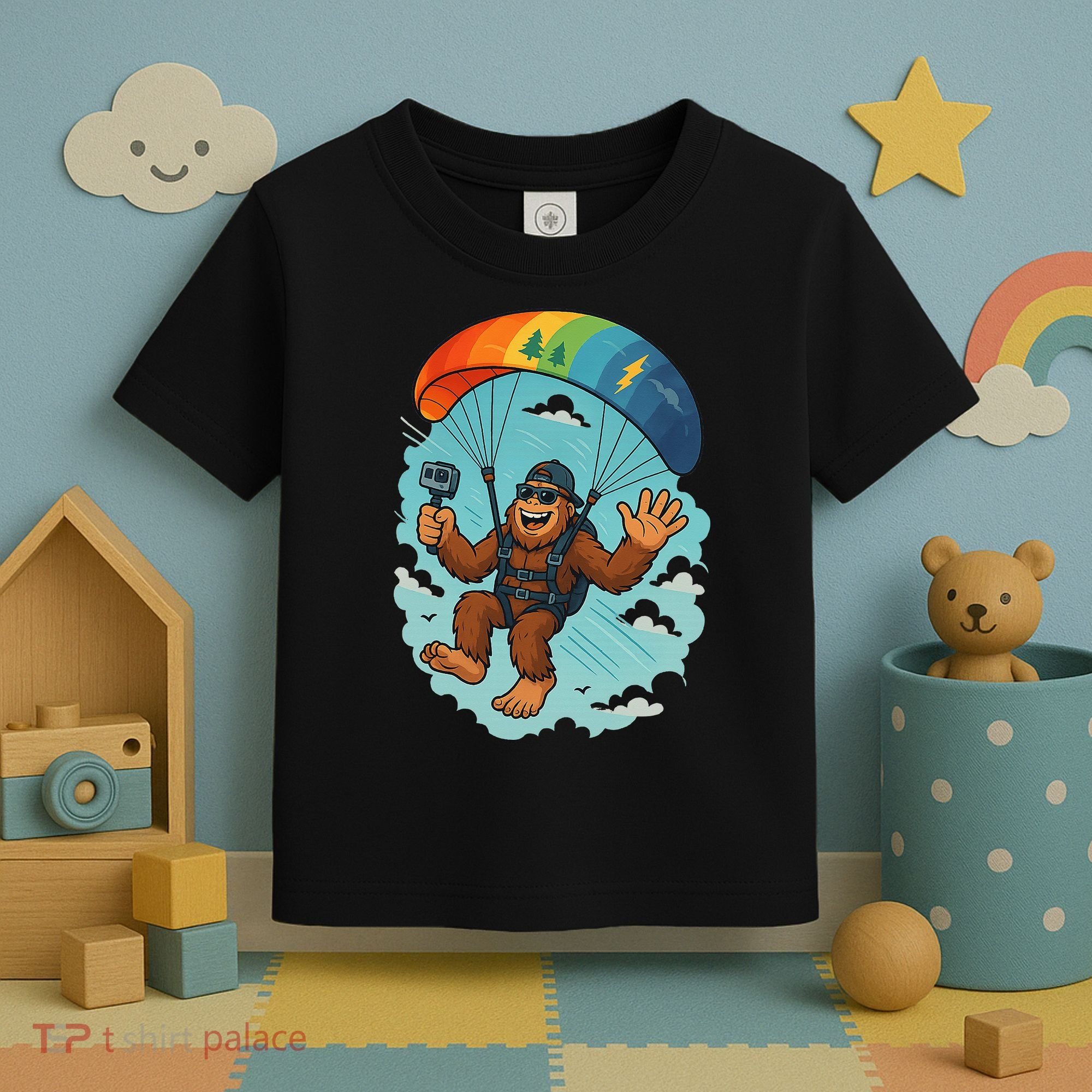 Bigfoot Skydiving Sasquatch Parachute Skydiver Paragliding Toddler T-Shirt
