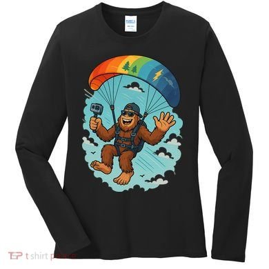 Bigfoot Skydiving Sasquatch Parachute Skydiver Paragliding Women's Long Sleeve Shirt