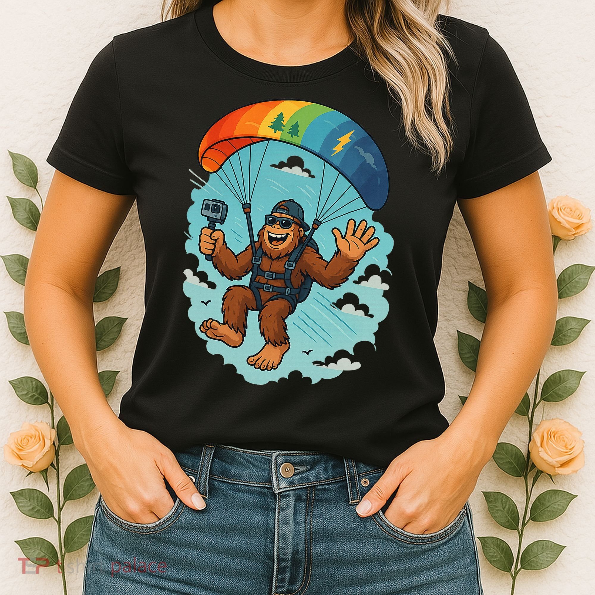 Bigfoot Skydiving Sasquatch Parachute Skydiver Paragliding Women's T-Shirt