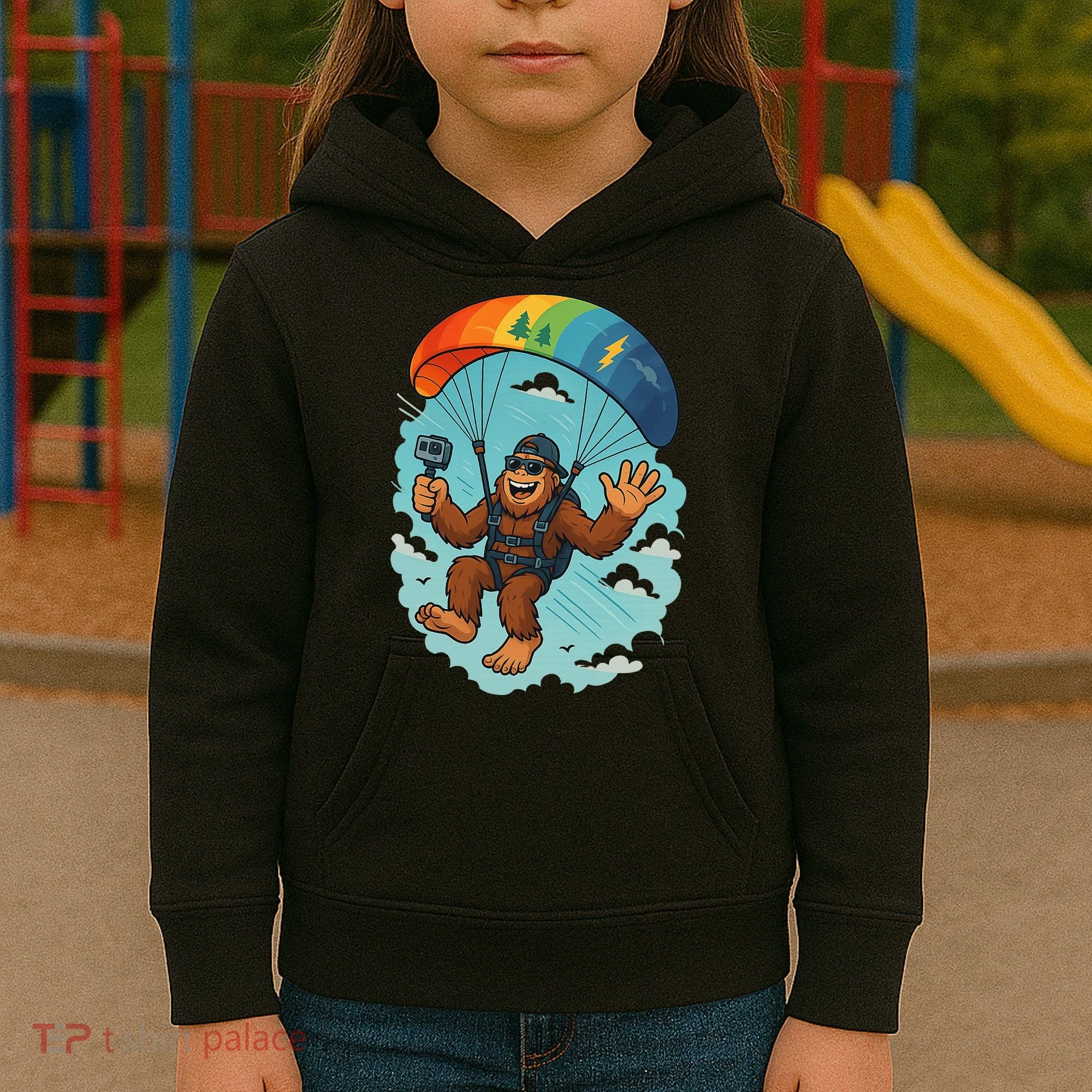 Bigfoot Skydiving Sasquatch Parachute Skydiver Paragliding Kids Hoodie