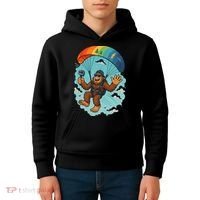 Bigfoot Skydiving Sasquatch Parachute Skydiver Paragliding Kids Hoodie thumb 4
