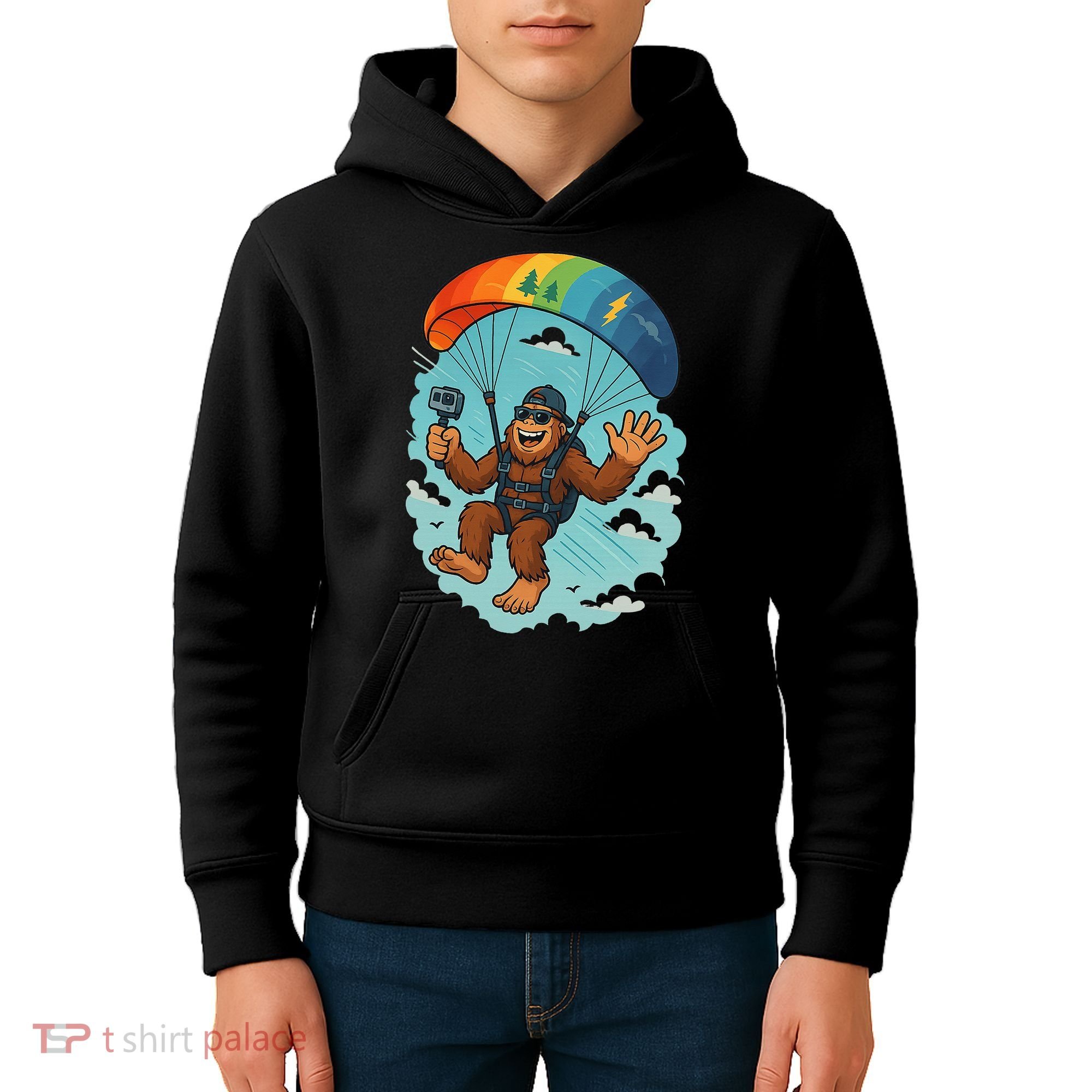 Bigfoot Skydiving Sasquatch Parachute Skydiver Paragliding Kids Hoodie