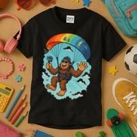 Bigfoot Skydiving Sasquatch Parachute Skydiver Paragliding Kids T-Shirt thumb 3