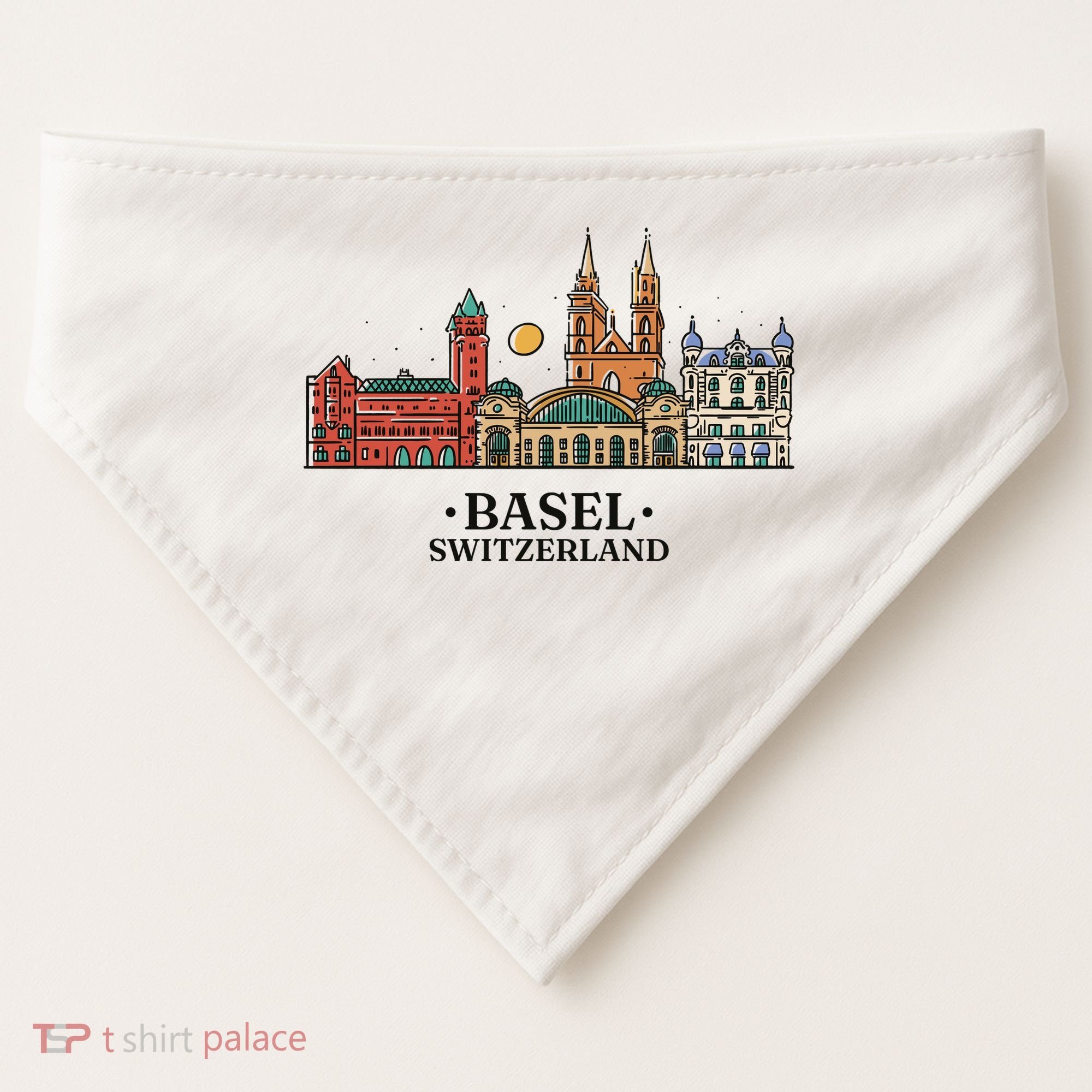 Basel Switzerland Skyline USA-Made Doggie Bandana