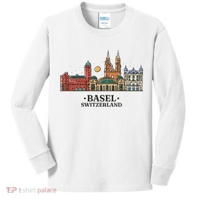 Basel Switzerland Skyline Kids Long Sleeve Shirt