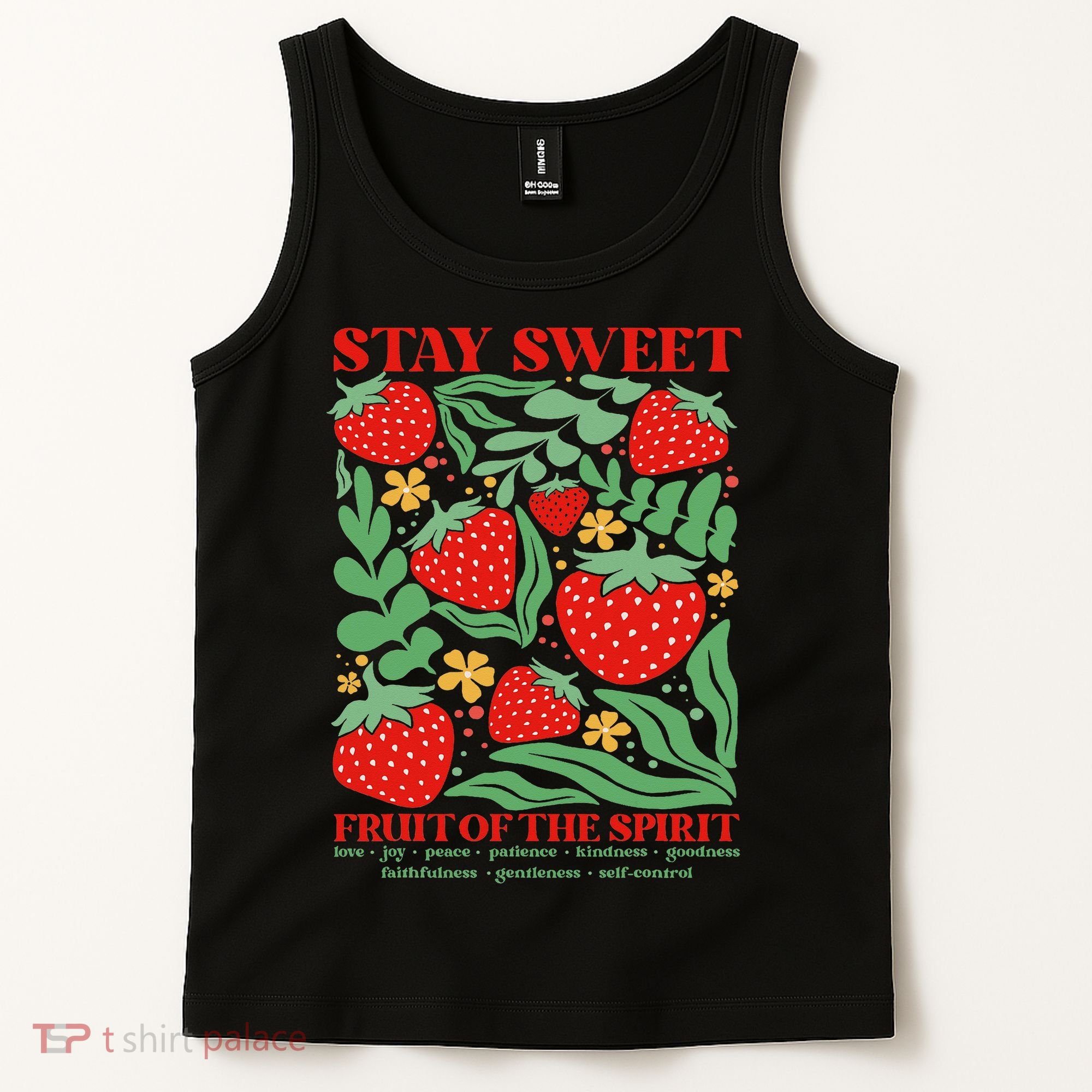 Boho Strawberry Stay Sweet Fruit Of The Spirit Christian Tank Top