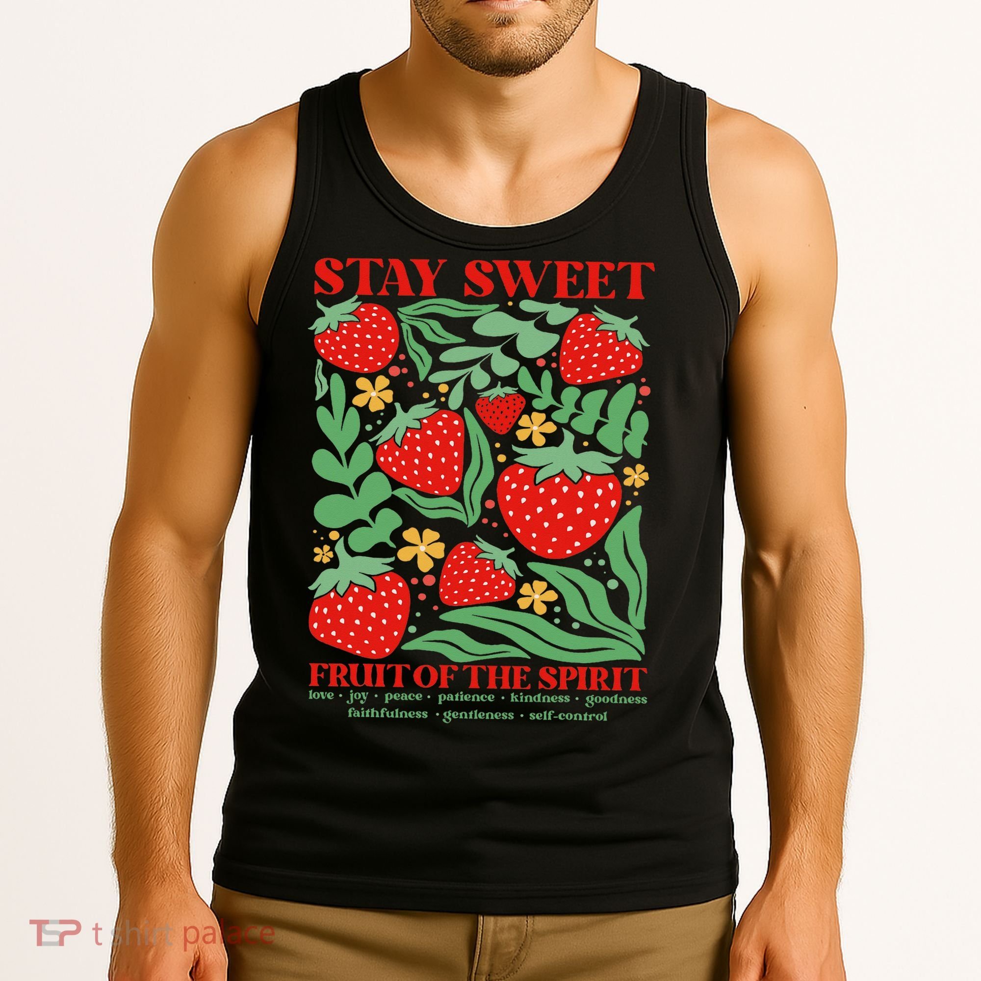 Boho Strawberry Stay Sweet Fruit Of The Spirit Christian Tank Top