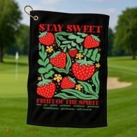 Boho Strawberry Stay Sweet Fruit Of The Spirit Christian Golf Towel thumb 1