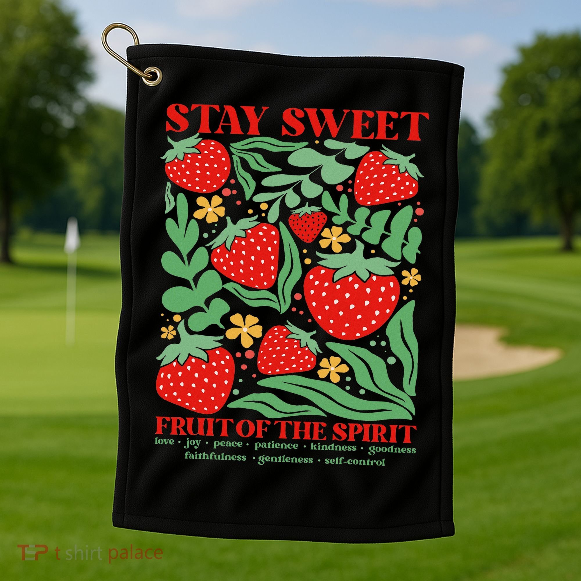 Boho Strawberry Stay Sweet Fruit Of The Spirit Christian Golf Towel