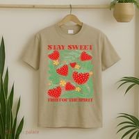 Boho Strawberry Stay Sweet Fruit Of The Spirit Christian T-Shirt thumb 2
