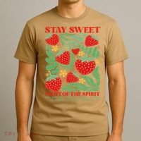 Boho Strawberry Stay Sweet Fruit Of The Spirit Christian T-Shirt thumb 3