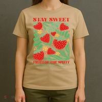 Boho Strawberry Stay Sweet Fruit Of The Spirit Christian T-Shirt thumb 4