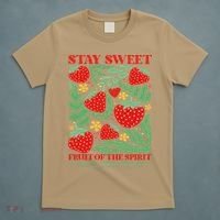 Boho Strawberry Stay Sweet Fruit Of The Spirit Christian T-Shirt thumb 5