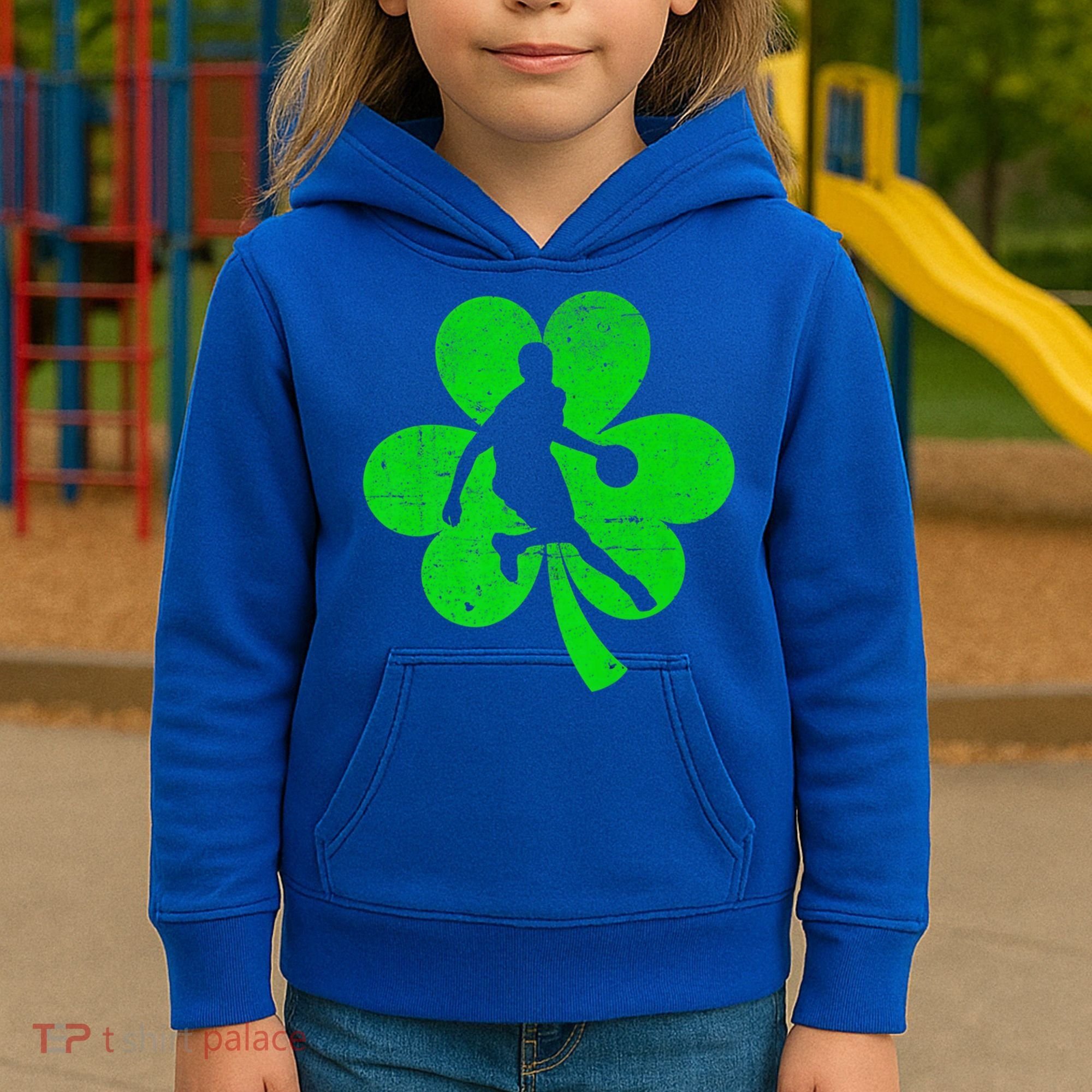Basketball Sports St Patrick's Day Retro Shamrock Irish Gift Kids Hoodie