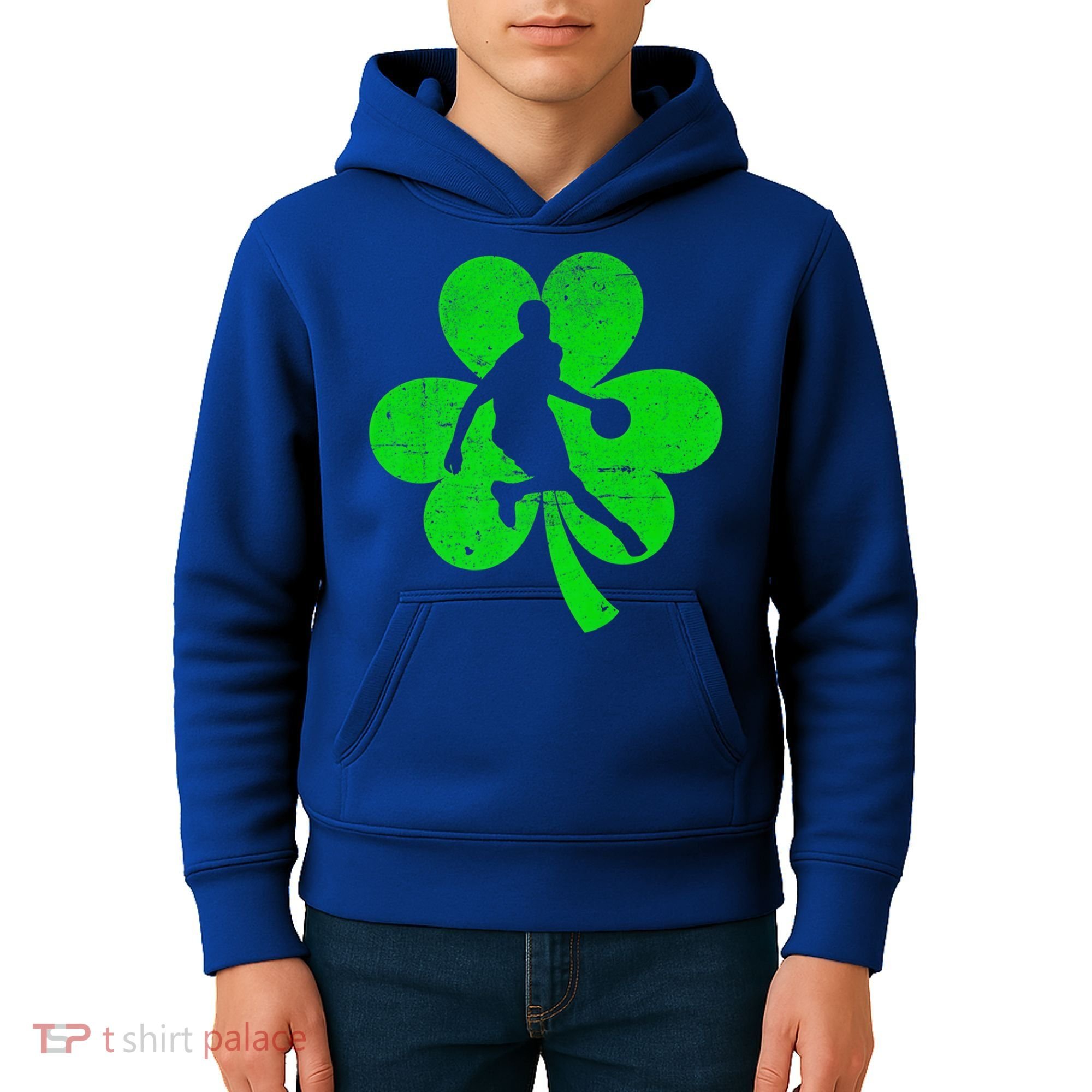 Basketball Sports St Patrick's Day Retro Shamrock Irish Gift Kids Hoodie