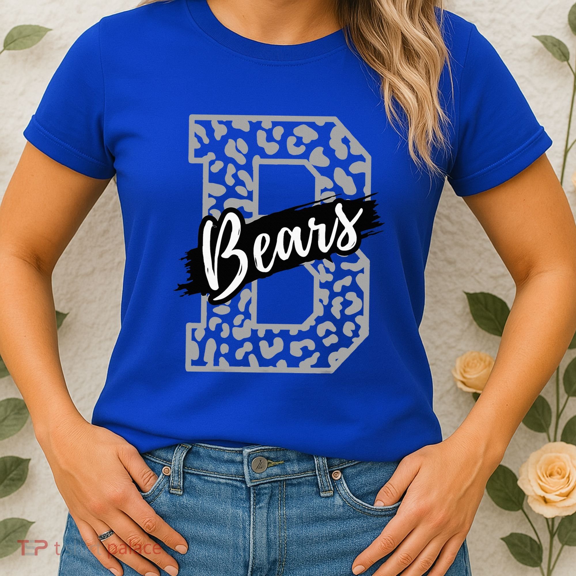 Bears School Sports Fan Team Spirits Mascot Heart Leopard Women's T-Shirt