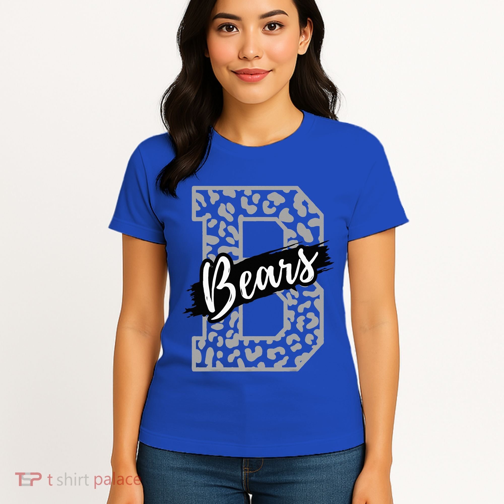 Bears School Sports Fan Team Spirits Mascot Heart Leopard Women's T-Shirt