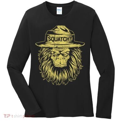 Bigfoot Squatchy Sasquatch Hat Smokey Retro Vintage Bear Women's Long Sleeve Shirt