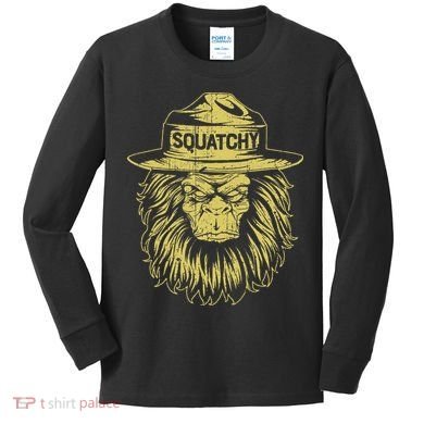 Bigfoot Squatchy Sasquatch Hat Smokey Retro Vintage Bear Kids Long Sleeve Shirt