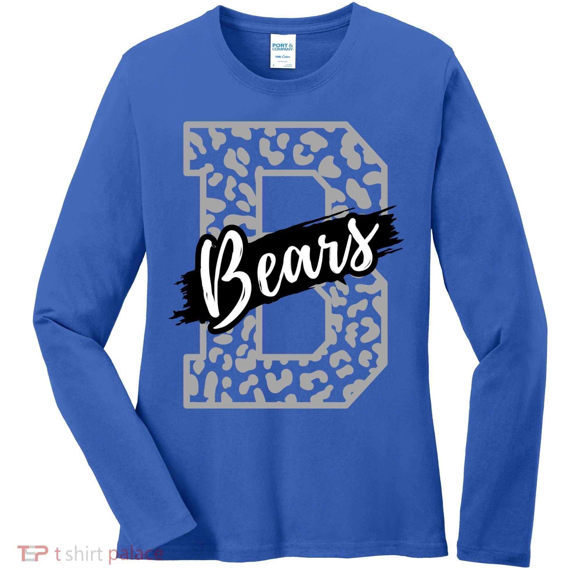 Bears School Sports Fan Team Spirits Mascot Heart Leopard Meaningful Gift Women's Long Sleeve Shirt