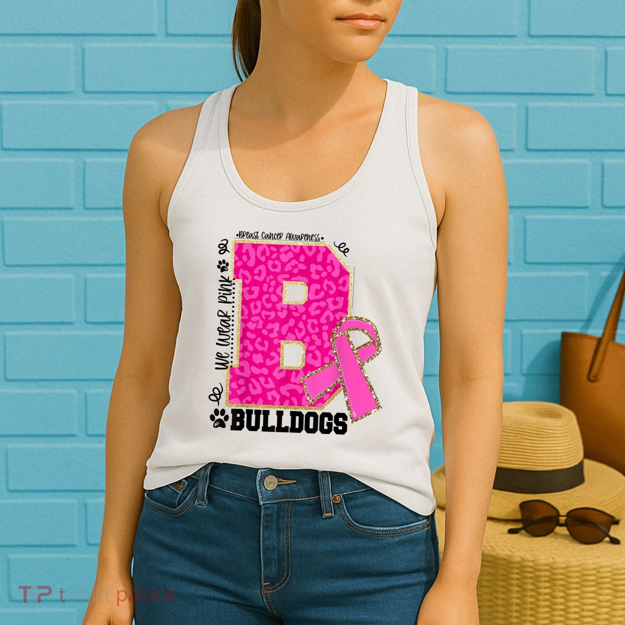 Bulldogs School Spirit Game Day We Wear Pink Breast Cancer Women's Tank Top
