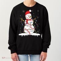 Baseball Snowman Santa Hat Christmas Baseball Player Gift Women's Sweatshirt thumb 0