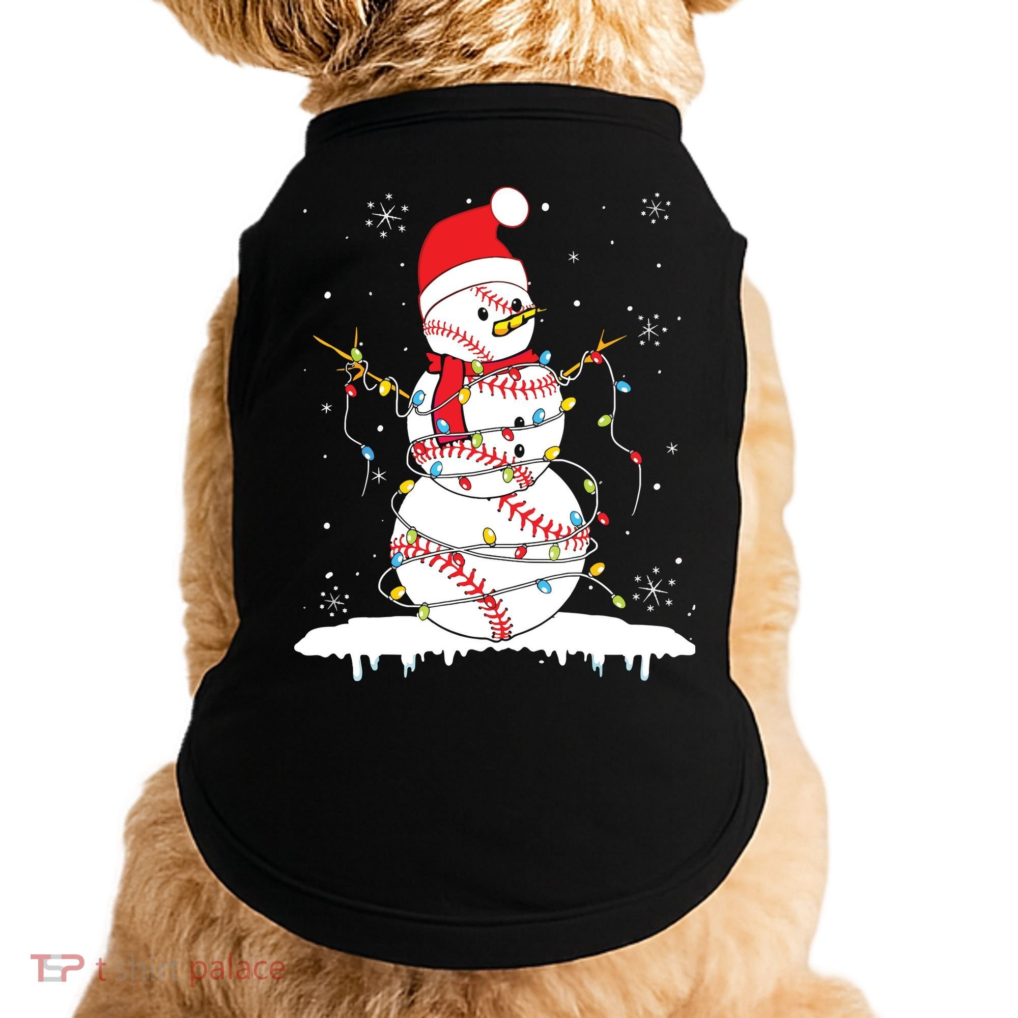 Baseball Snowman Santa Hat Christmas Baseball Player Gift Doggie Tank