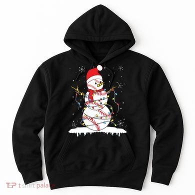 Baseball Snowman Santa Hat Christmas Baseball Player Gift Hoodie