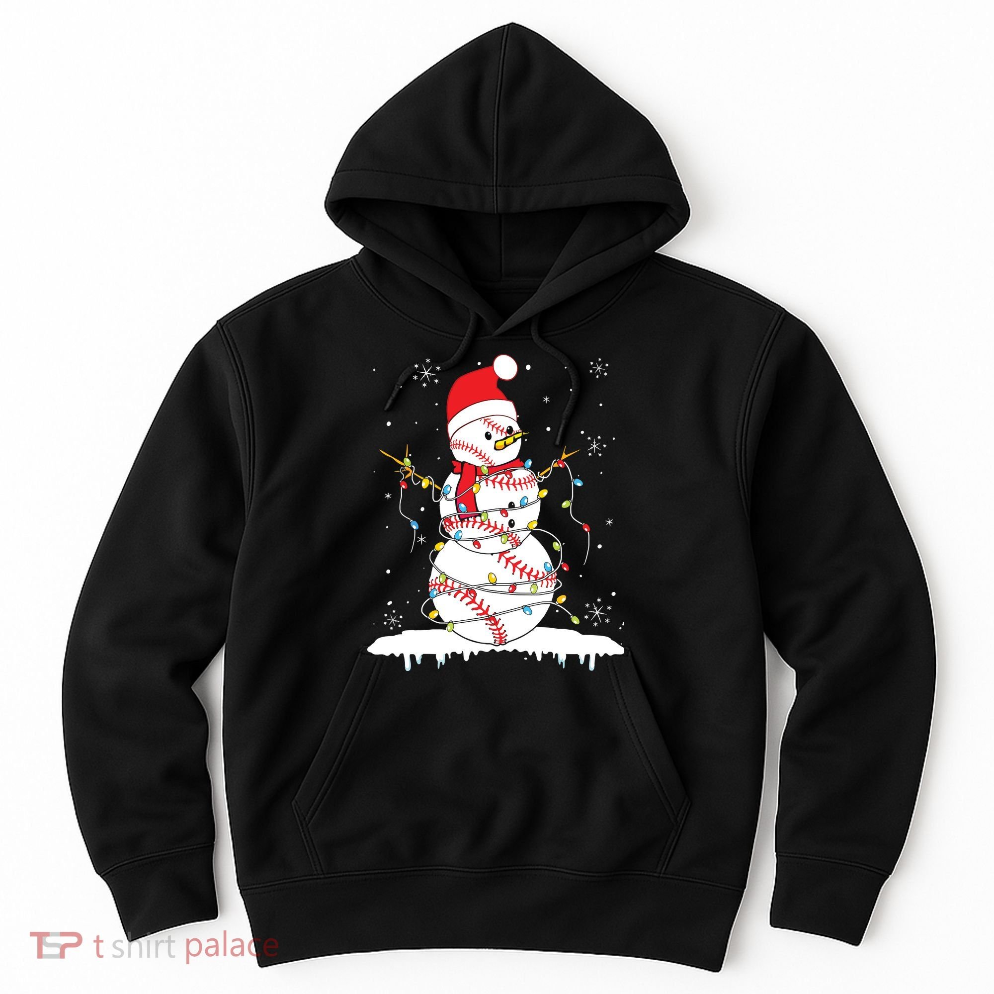Baseball Snowman Santa Hat Christmas Baseball Player Gift Hoodie