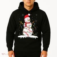 Baseball Snowman Santa Hat Christmas Baseball Player Gift Hoodie thumb 2