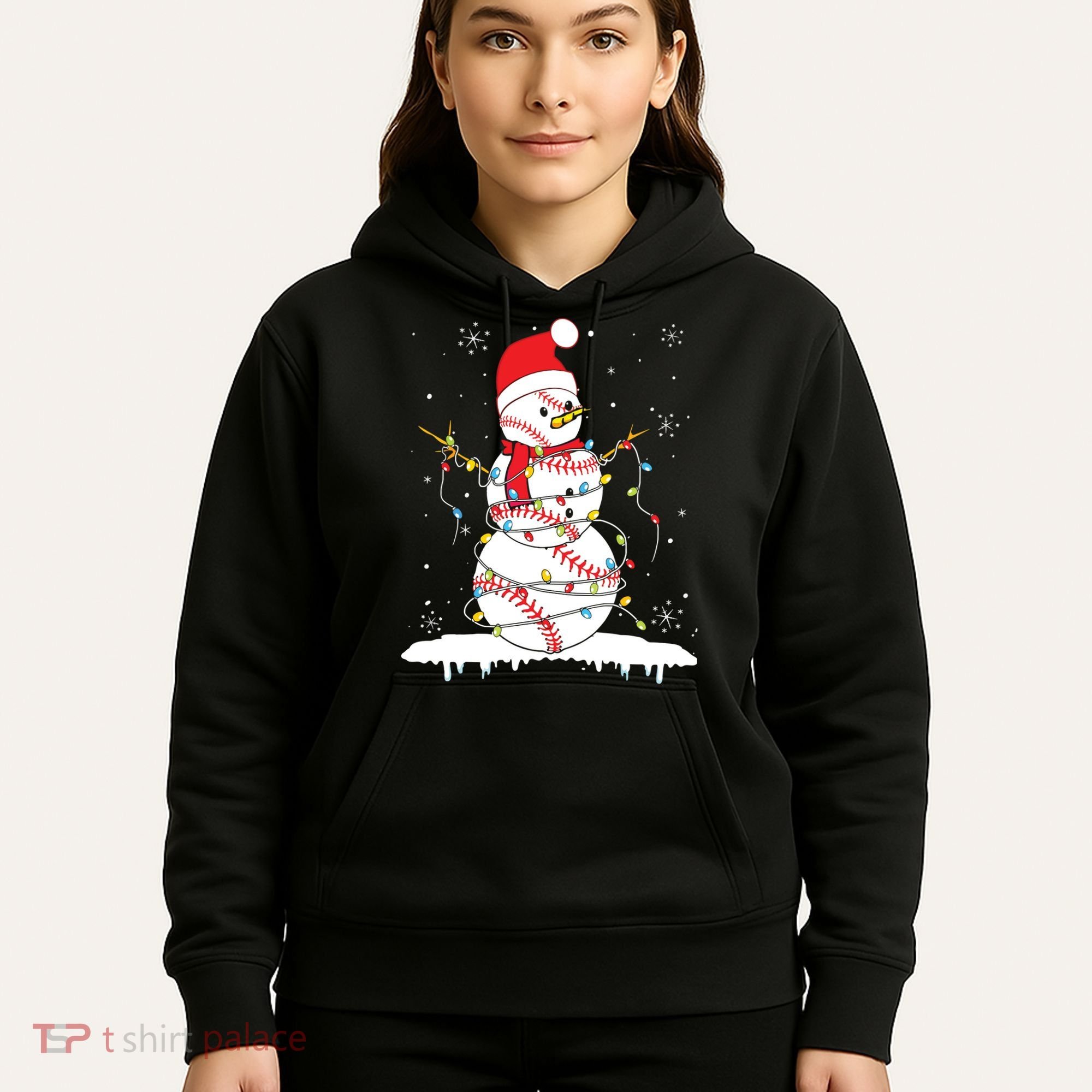 Baseball Snowman Santa Hat Christmas Baseball Player Gift Hoodie