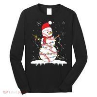 Baseball Snowman Santa Hat Christmas Baseball Player Gift Long Sleeve Shirt thumb 0