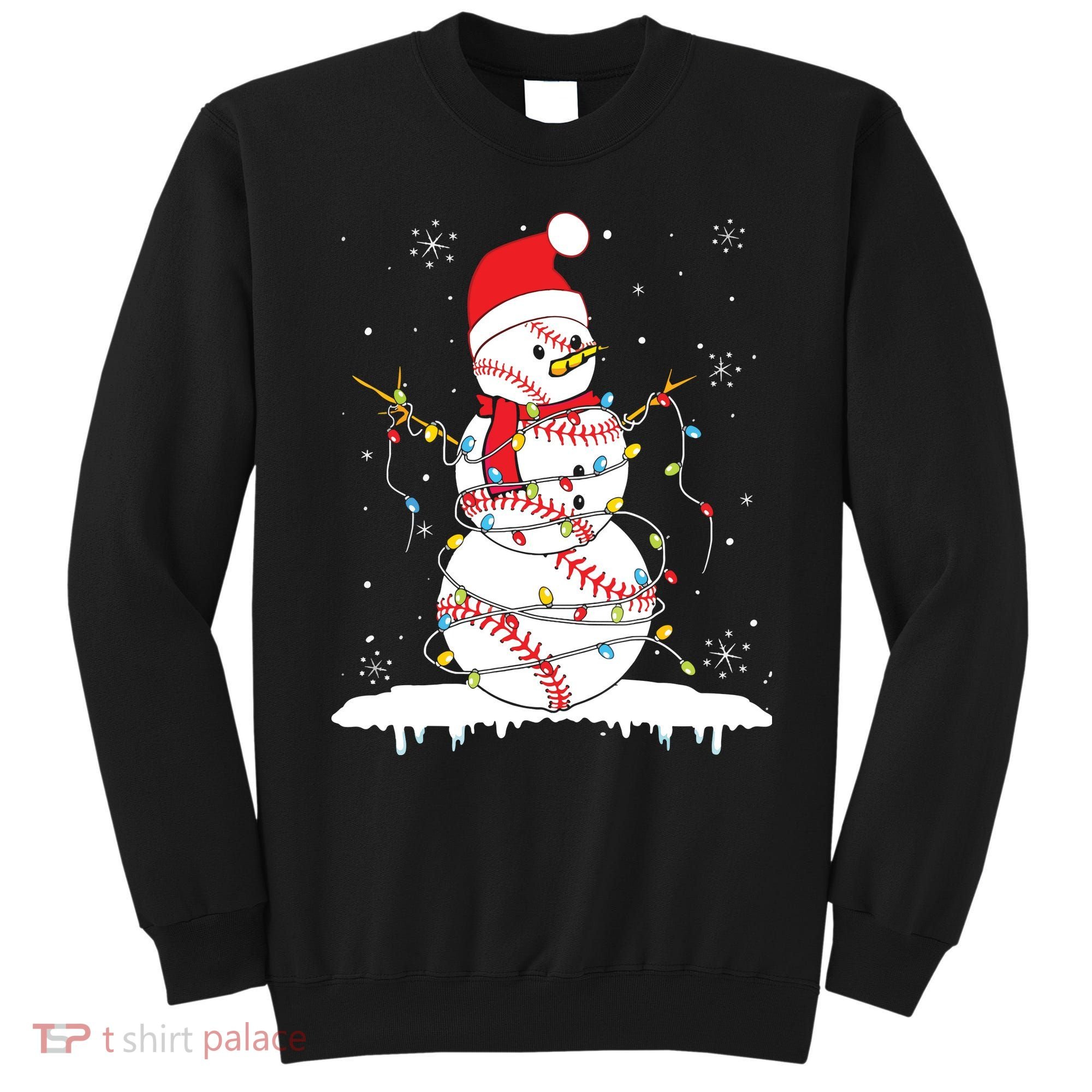 Baseball Snowman Santa Hat Christmas Baseball Player Gift Sweatshirt