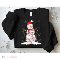 Baseball Snowman Santa Hat Christmas Baseball Player Gift Sweatshirt thumb 2