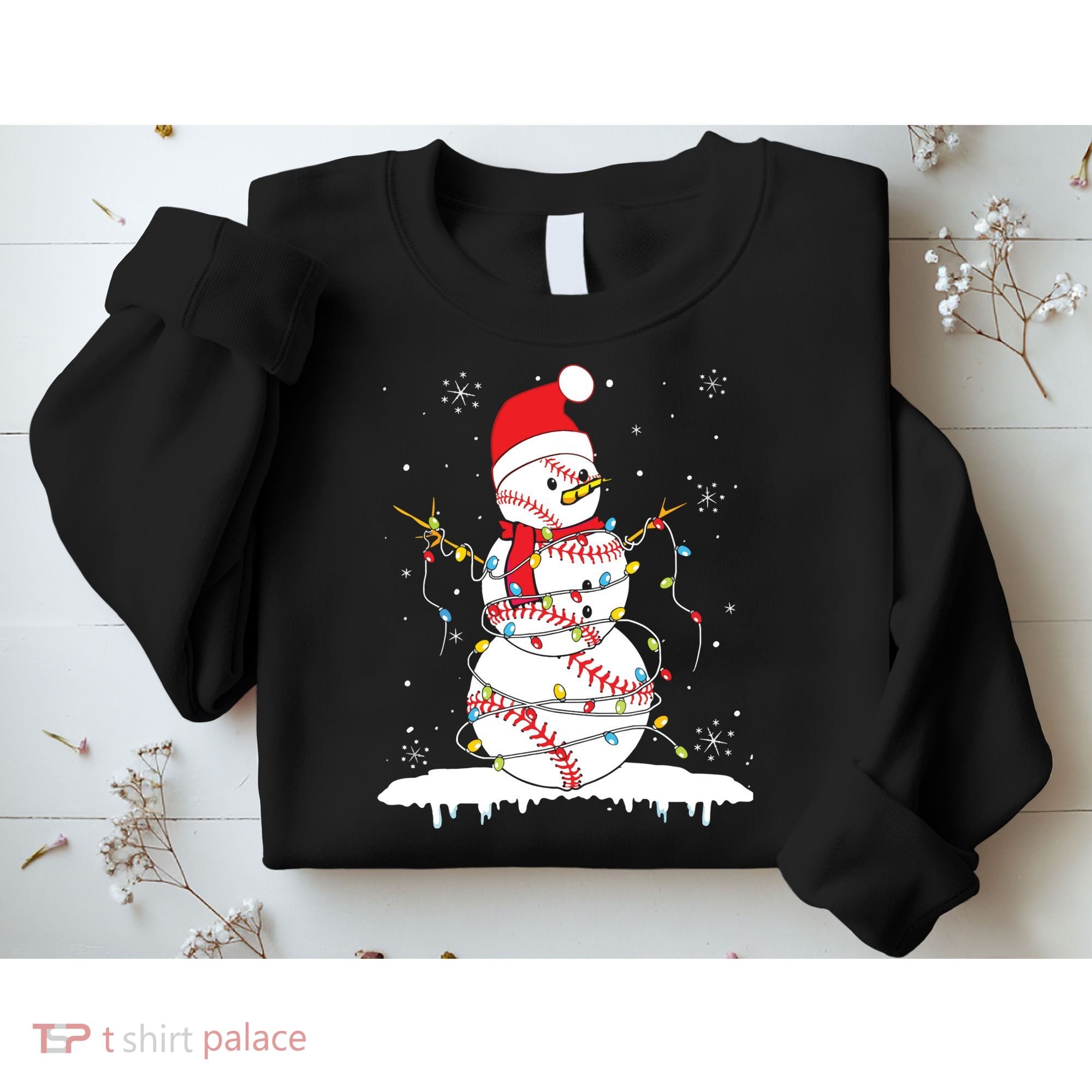 Baseball Snowman Santa Hat Christmas Baseball Player Gift Sweatshirt