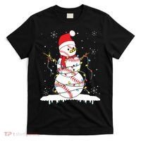 Baseball Snowman Santa Hat Christmas Baseball Player Gift T-Shirt thumb 0