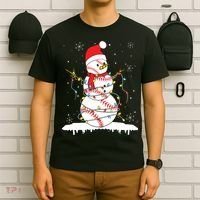 Baseball Snowman Santa Hat Christmas Baseball Player Gift T-Shirt thumb 6