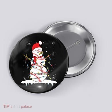 Baseball Snowman Santa Hat Christmas Baseball Player Gift Button