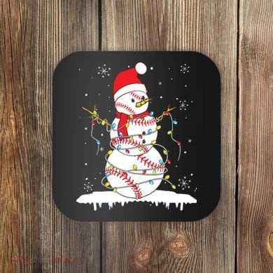 Baseball Snowman Santa Hat Christmas Baseball Player Gift Coaster