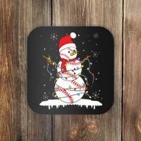 Baseball Snowman Santa Hat Christmas Baseball Player Gift Coaster thumb 0
