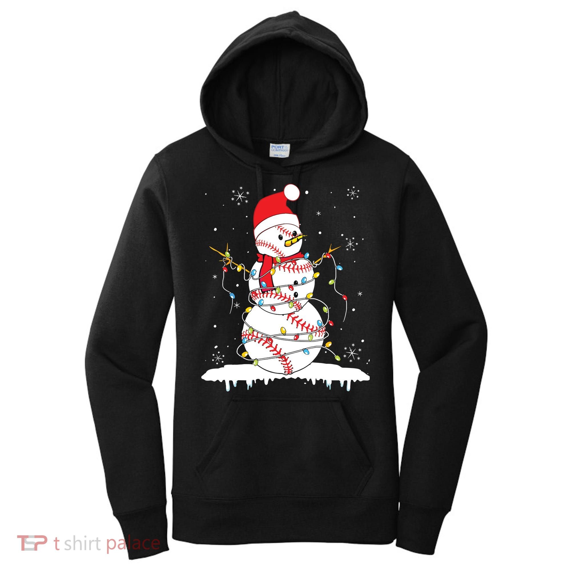 Baseball Snowman Santa Hat Christmas Baseball Player Gift Women's Hoodie