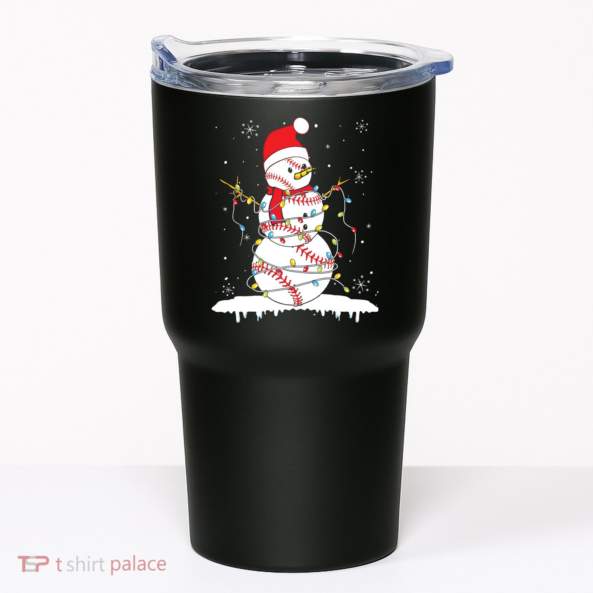 Baseball Snowman Santa Hat Christmas Baseball Player Gift Tumbler