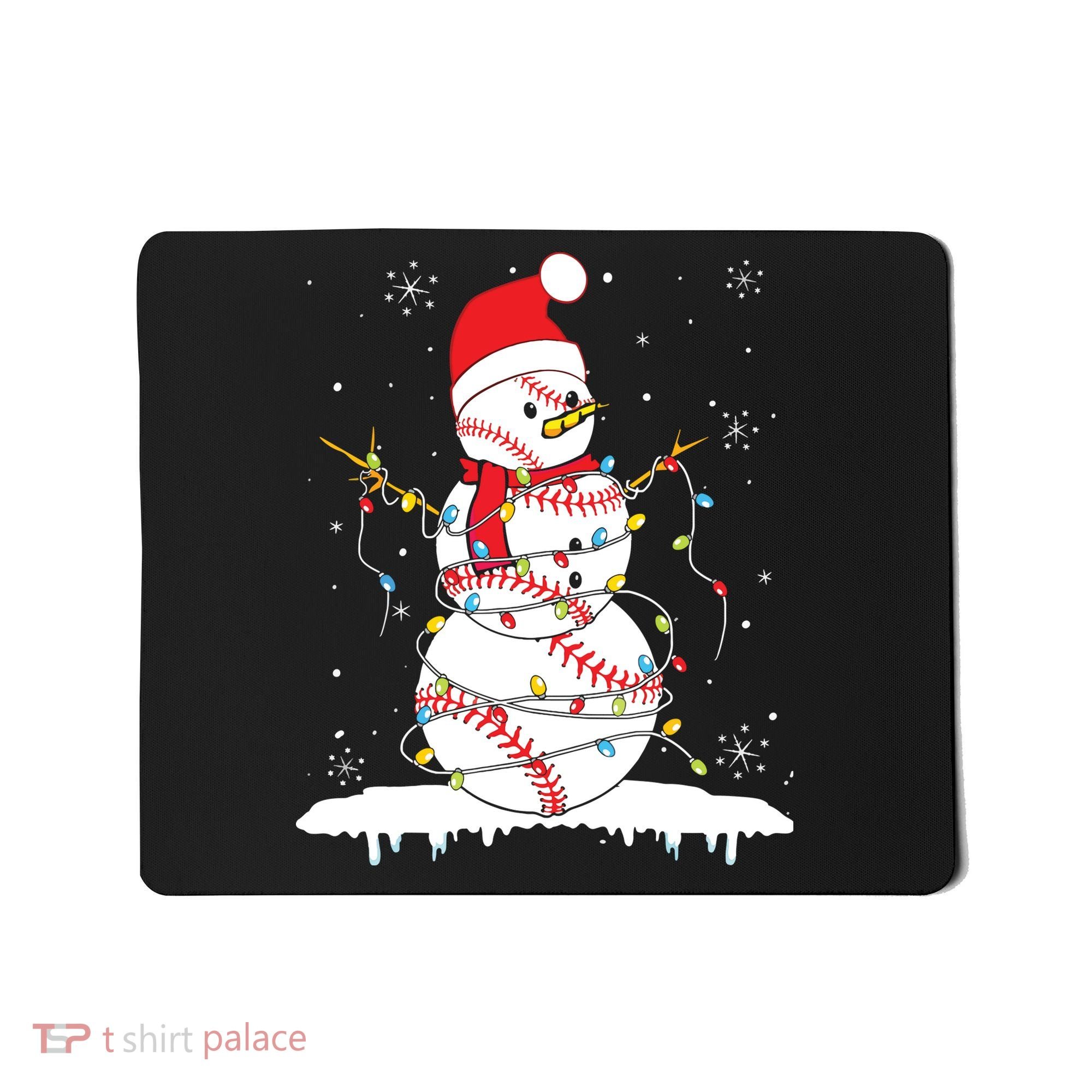 Baseball Snowman Santa Hat Christmas Baseball Player Gift Mousepad