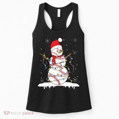 Baseball Snowman Santa Hat Christmas Baseball Player Gift Women's Tank Top