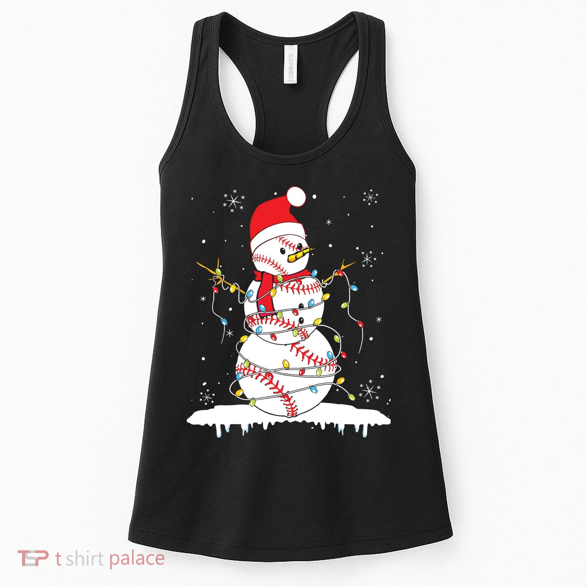 Baseball Snowman Santa Hat Christmas Baseball Player Gift Women's Tank Top