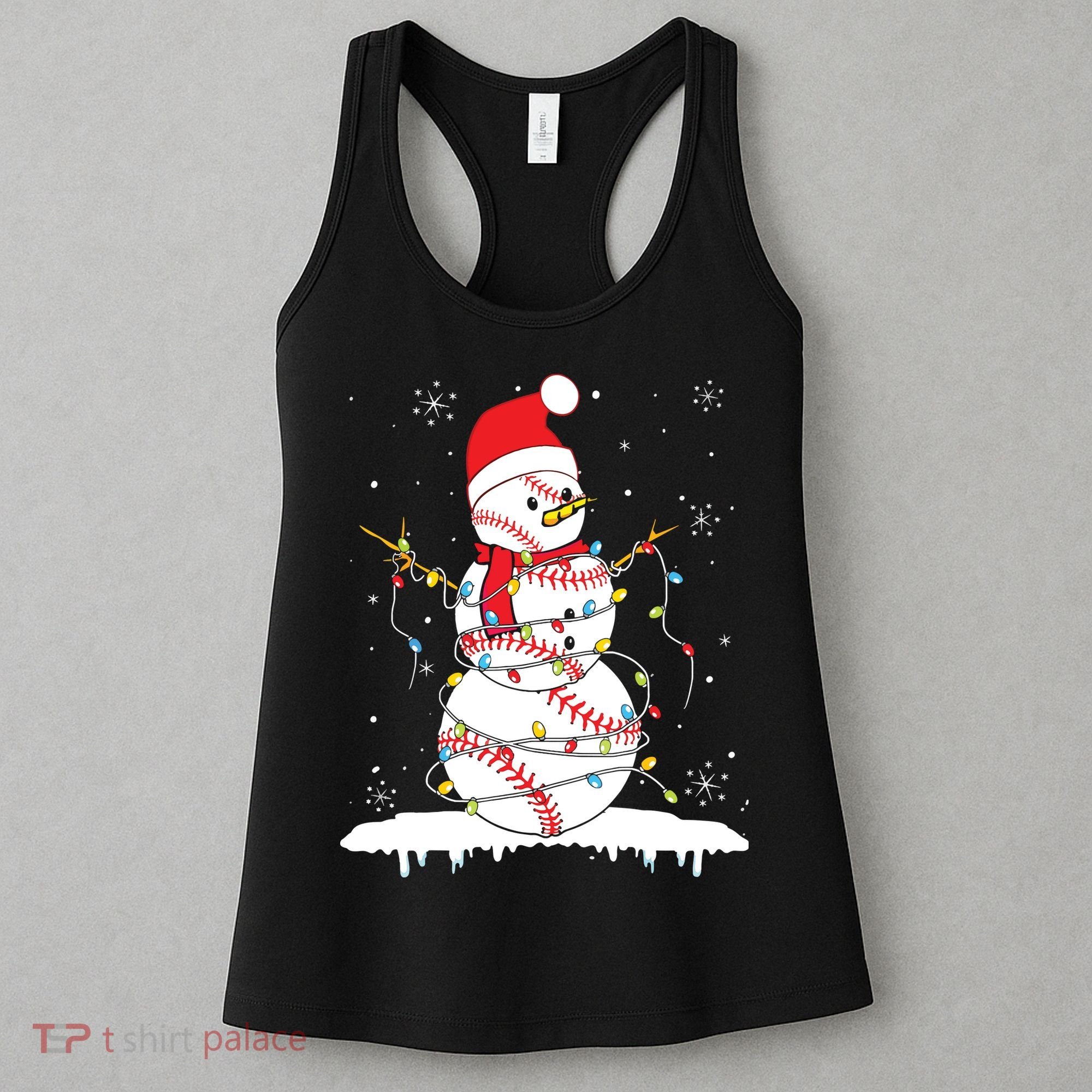 Baseball Snowman Santa Hat Christmas Baseball Player Gift Women's Tank Top