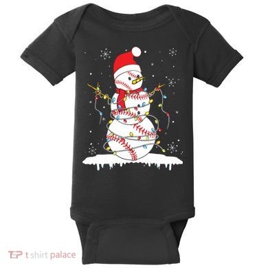 Baseball Snowman Santa Hat Christmas Baseball Player Gift Baby Bodysuit