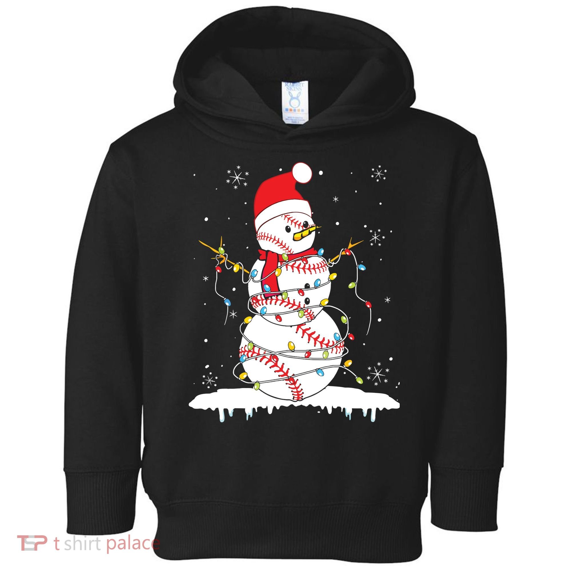 Baseball Snowman Santa Hat Christmas Baseball Player Gift Toddler Hoodie